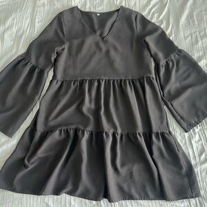 Elegant Charcoal Tiered Mini Dress